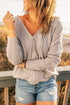 Zipper V-Neck Dropped Sleeve Hooded Solid Sweater